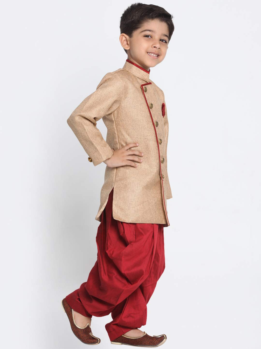 Jbn Creation Boys' Biscuit And Maroon Cotton Blend Sherwani And Dhoti Pant Set_Jbnbciw124Ncdma_14