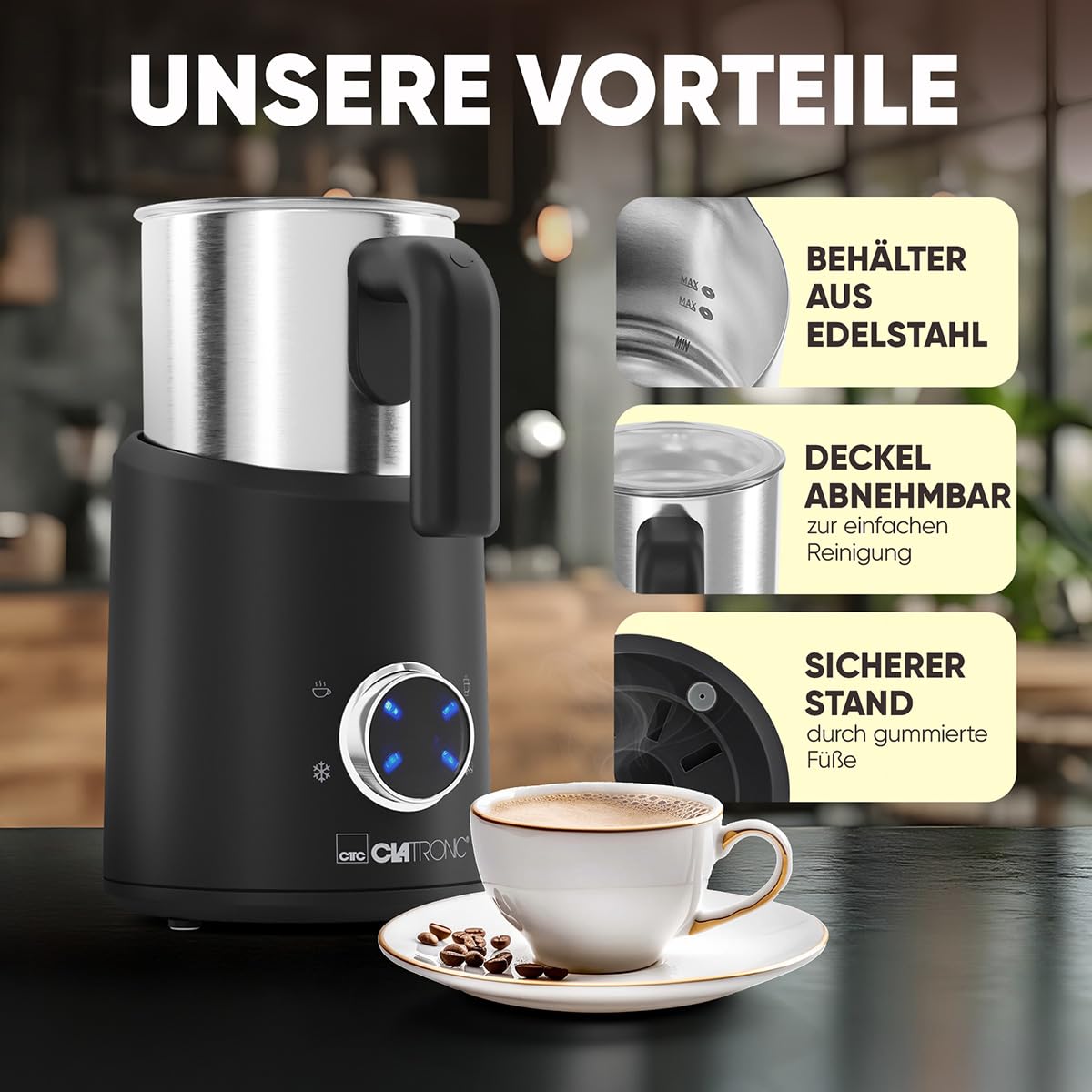 Montalatte da 500 W Clatronic MS3812-Nero