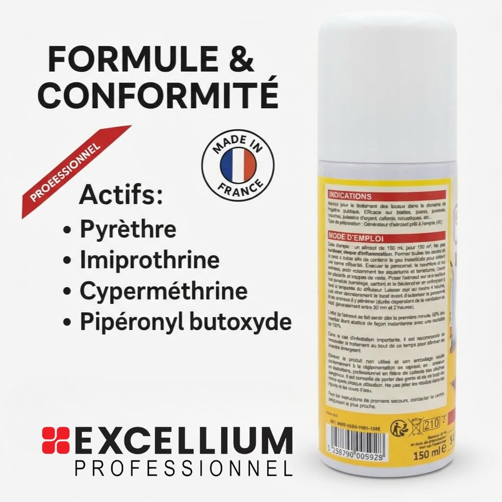 Excellium | Aérosol Fumigène Anti-Cafards Instantané Choc | 150 ml | 3 Semaines