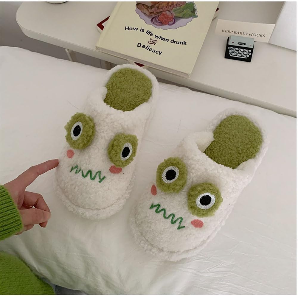 [ＡＬＴＩＴＡＢ] カエルスリッパ、カエルスリッパ 冬用 暖かい ふわふわ スリッパ フリース 室内 アウトドア シューズ (ホワイ