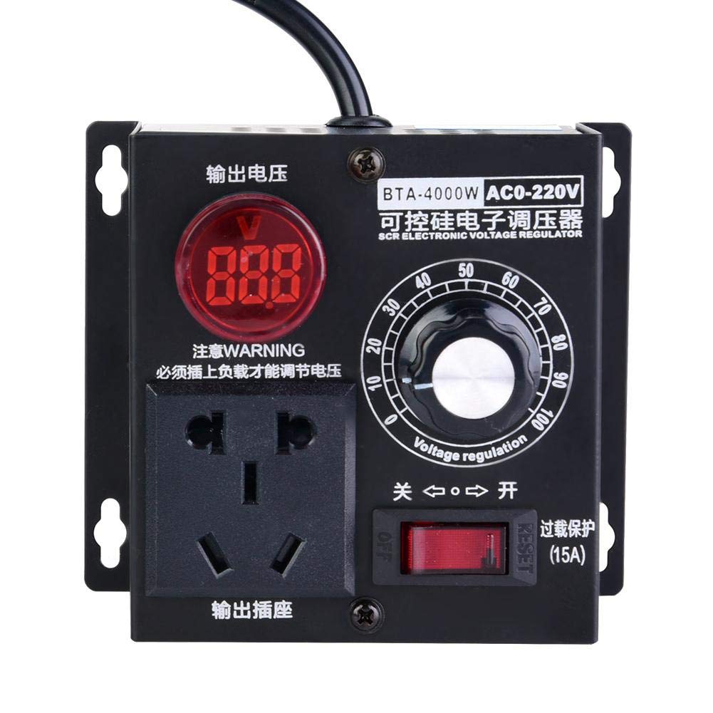 Jadeshay Regolatore Di Tensione SCR 5000W AC220V – Controllo Continuo Di Velocità, Luce E Temperatura, Con Dimmer E Presa EU, Per Motori E Riscaldatori