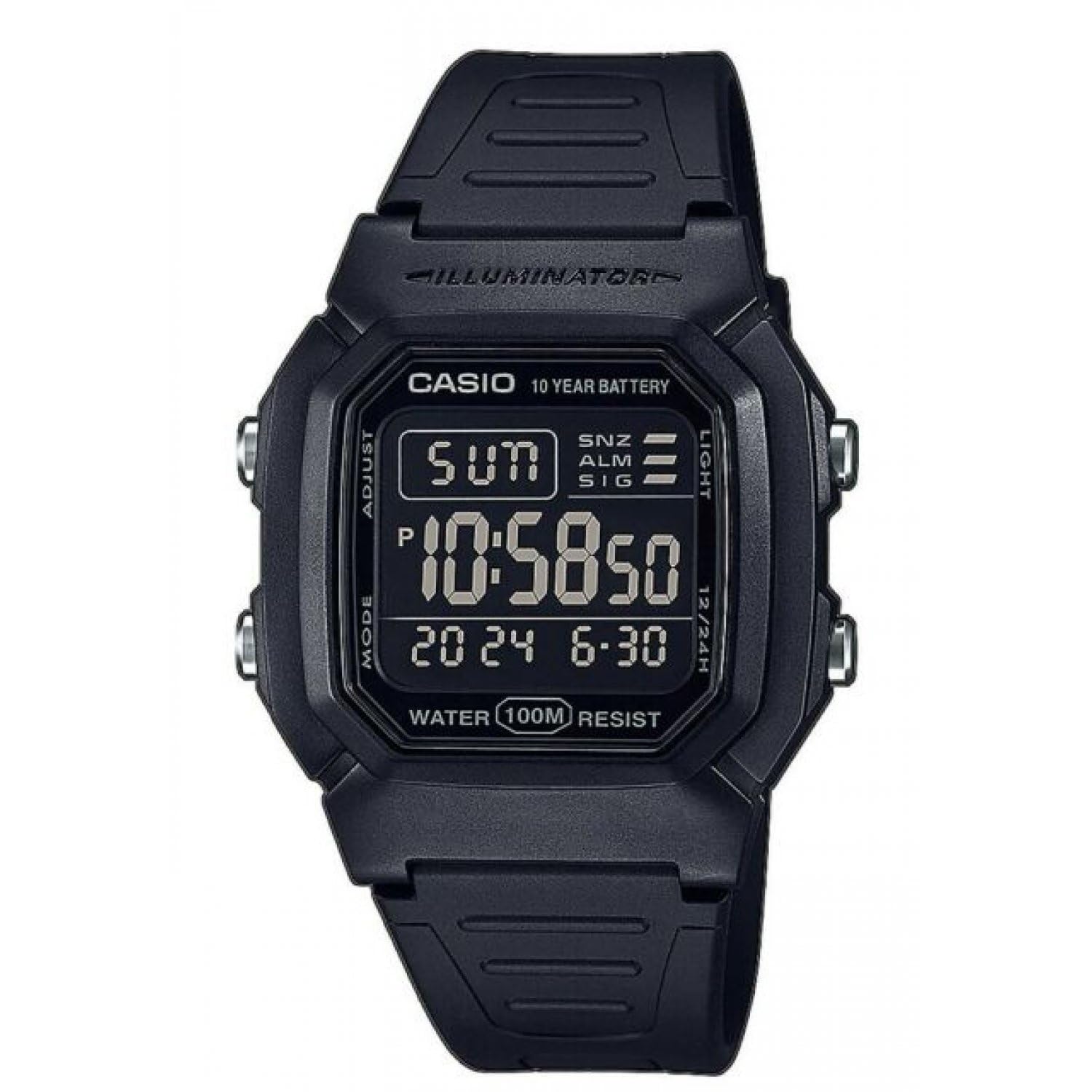 Wristwatch CASIO W-800H-1B Silicone Black Chrono Alarm Dual Time Sub 100mt