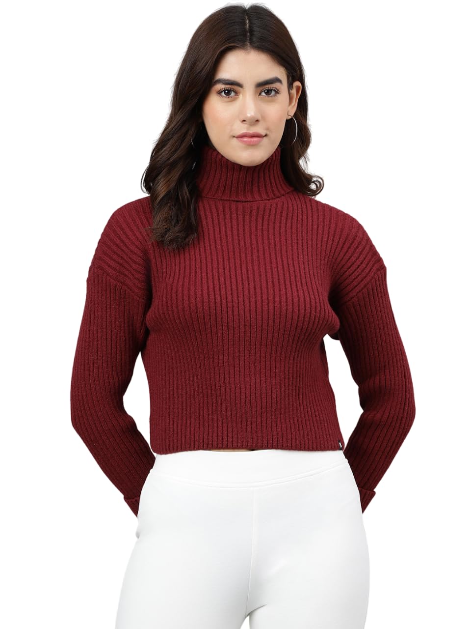xpose Daisy White Solid Pullover,has a Turtle Neck, Long Sleeves, Straight Hem-picture-18