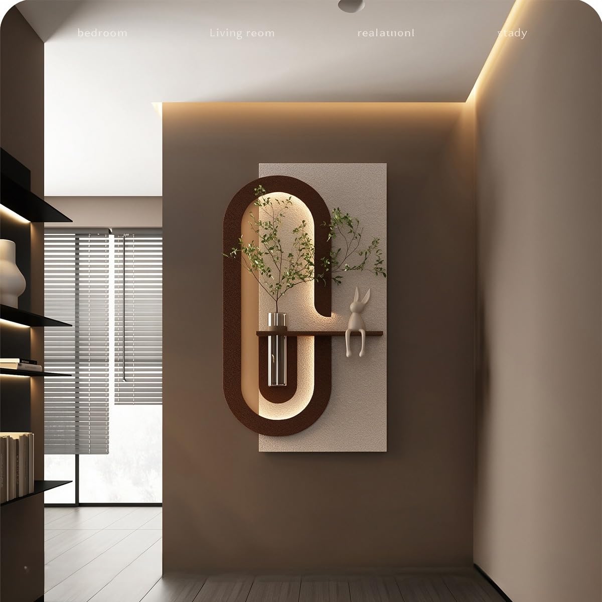 GCXNSKDQN Decoración de pared en arenisca 3D con luces LED y jarrón. | Decoración de estilo cremoso, ambiente LED, para sala de estar, dormitorio, pasillo, restaurantes y estudios.(A,27.6*55.1")