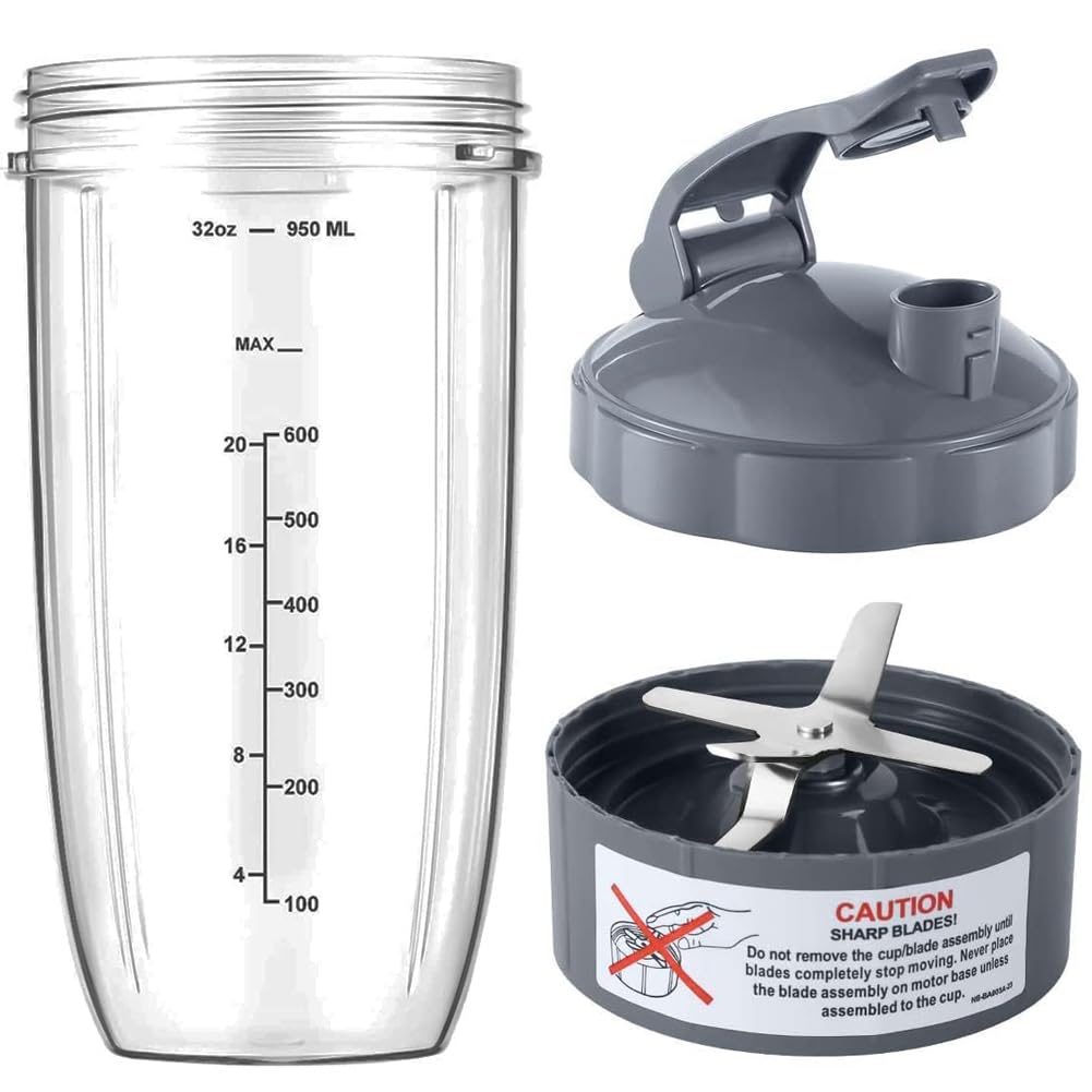 3 Pieces for Nutribullet Blender Replacement Parts, 950ml Tall Cup with Flip-top Lid & Extractor Blade Compatible with nutribullet Blender 900 600 Series
