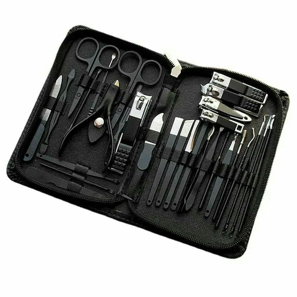 Zestaw do przechowywania cążek do paznokci w etui, Zestaw obcinaczy do paznokci 30 w 1 manicure, stalowy zestaw, obcinacz pedicure(Black)