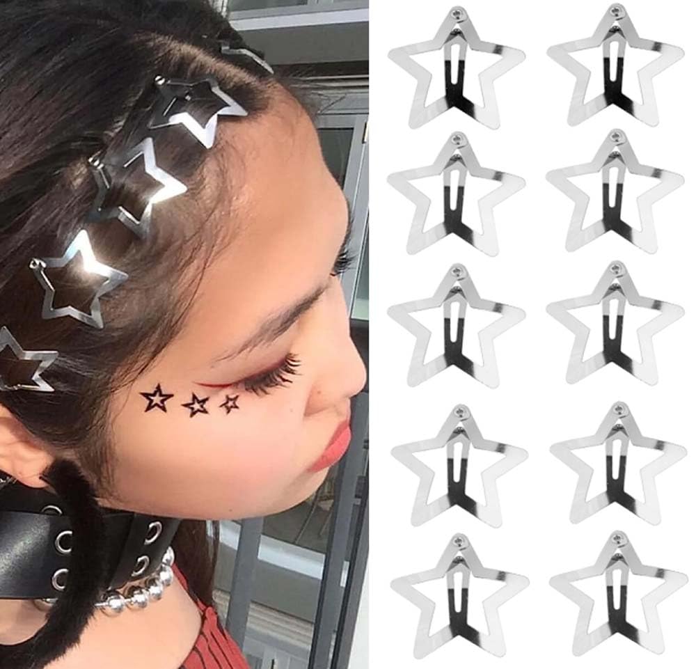 20 metal star shaped buckle hair clips Y2K star shaped hair clips for children's non slip hollow hair clips, cute star shaped headwear for daily fashion and party use (silvery)