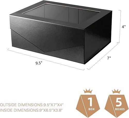 Miniatura 6 de Packqueen Caja de regalo negra con tapa y ventana, 9x6.5x3.8 pulgadas, Caja de regalo transparente para regalo contiene cinta, tarjeta, caja de