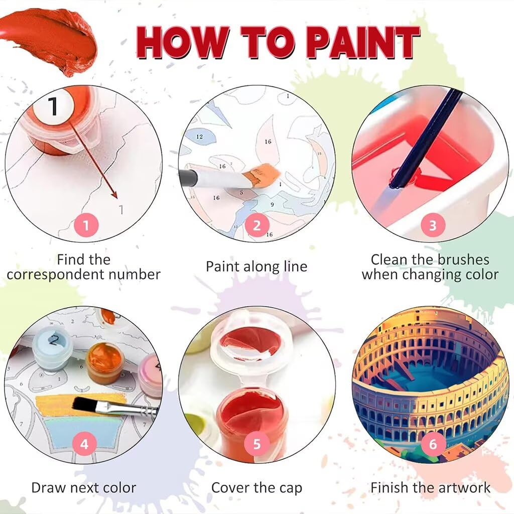 Peinture Numero Adulte, Peinture par Numéro Adulte Rome Peinture Numero Enfant, Peinture Numero Ville Numero d'art Débutants avec Peintures et Pinceaux, Décoration Murale 70x140cm Sans Cadre XH-1067