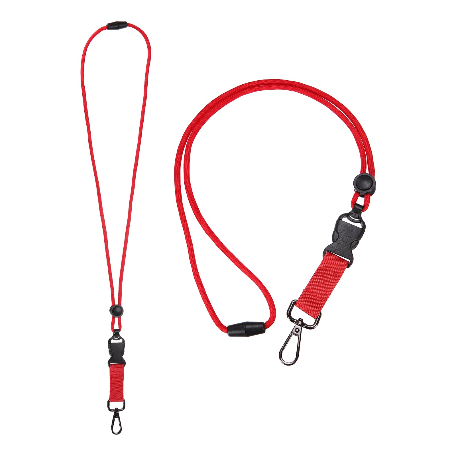PATIKIL 2Pcs Breakaway Lanyard for ID Badges, Heavy Duty Neck Key Lanyard with Safety Adjustable Buckle and Metal Clip Detachable Round Cord Keychain for Card Key Badge, Red