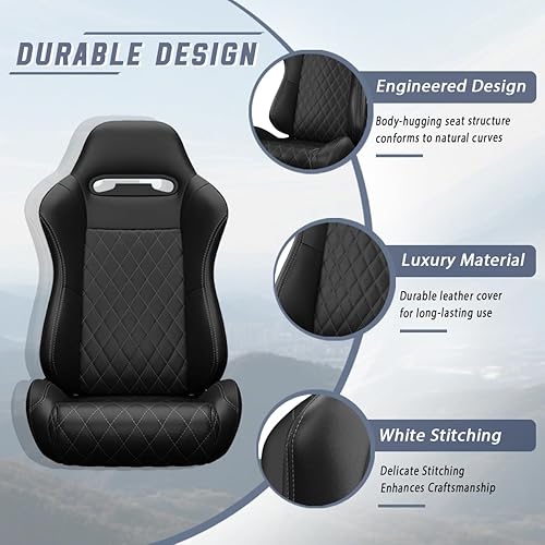 Miniatura 59 de 2 piezas de asientos universales de carreras con deslizadores de doble bloqueo, 1 par de asientos de cubo de cuero PVC con dos almohadas de Negro