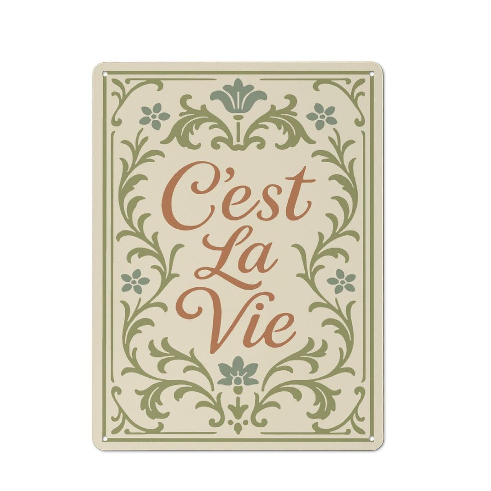 Junmoney Style-3 Workshop Style Cest La Vie Floral Text Art Decorative Metal Plaque 40X30cm, Shed Wall Plaque For Tool Room, Garage, Studio Or Home Bar