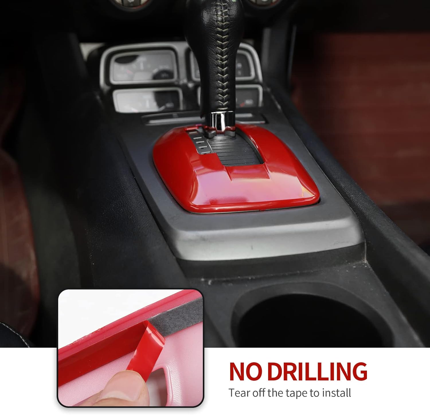CheroCar for Chevrolet Camaro Gear Shift Panel Frame Cover Trim Interior Accessorie Accessories for Chevrolet Camaro 2010-2015 (Red)