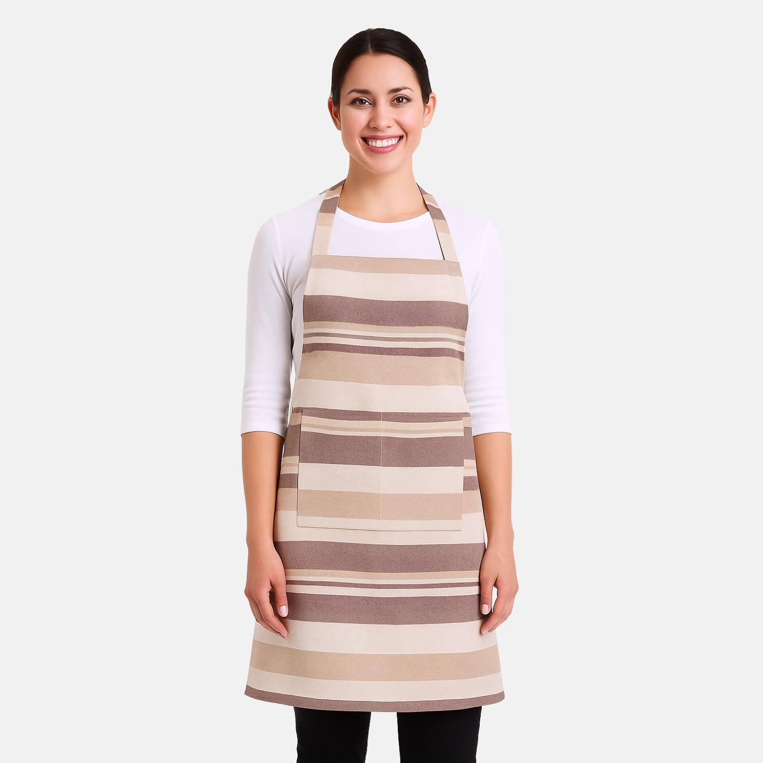 Värde Unisex Cooking Aprons | Spillproof Apron | Striped Design with 2 Front Pockets & Free Size Neck Strap | Durable, Oil & Stain Resistant | Chef Apron for Cooking, Baking, BBQ (1, Pink Swan)
