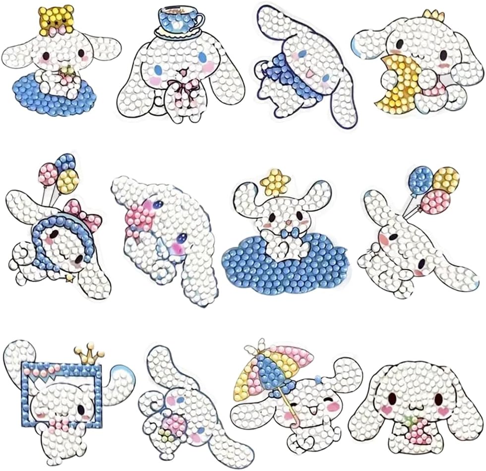 DIY Diamond Painting Art Kit Cinnamoroll Diamond Stickers DIY Material Kit with Tools 12Pcs DIY Diamond Painting Cartoon Cinnamoroll Kawaii Stickers for DIY Crafts, Scrapbooking