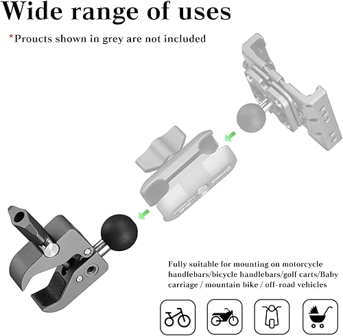 Miniatura 5 de FANAUE Abrazadera fuerte para barra de montaje en base de manillar con bola de 1 pulgada para rieles de 0.5 a 2.0 pulgadas de diámetro, compatible