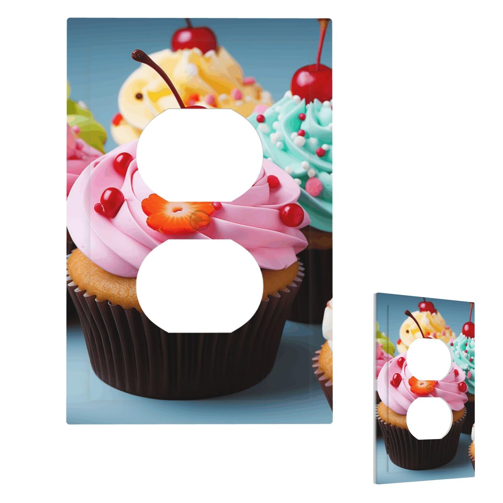 Cupcake Wall Plate Cover Modern Decorative 1 Gang Light Switch Cover Unbreakable Receptacle Outlet Covers For Living Room Bedroom Home Decor Duplex