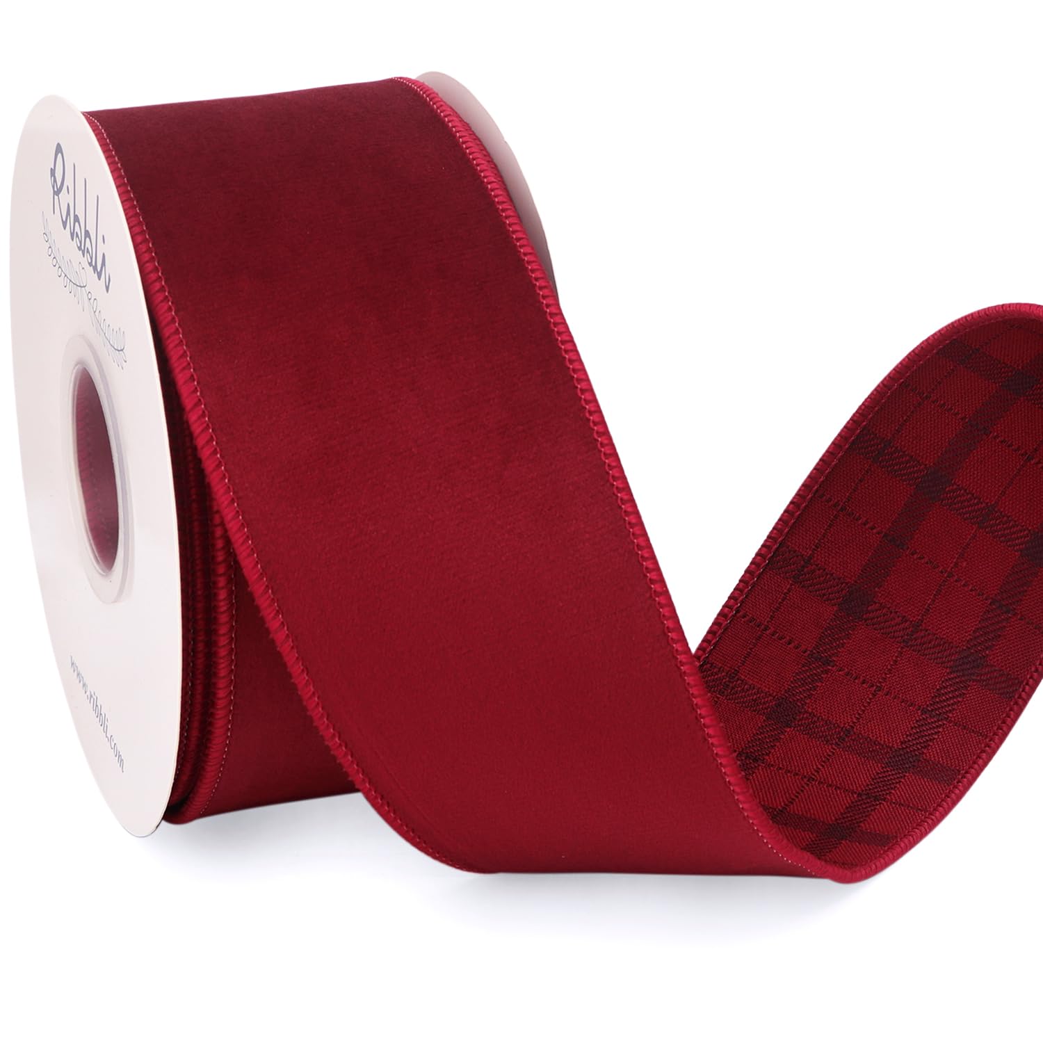 Amazon.com: Ribbli Dark Red Velvet Wired Ribbon with Plaid 2.5