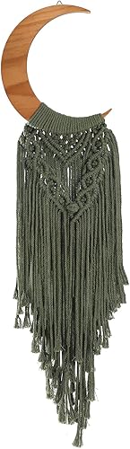 Miniatura 7 de macramé para colgar en la pared decoración de luna bohemia adorno de madera de luna creciente bohemio con borla larga tapiz de madera único hecho a