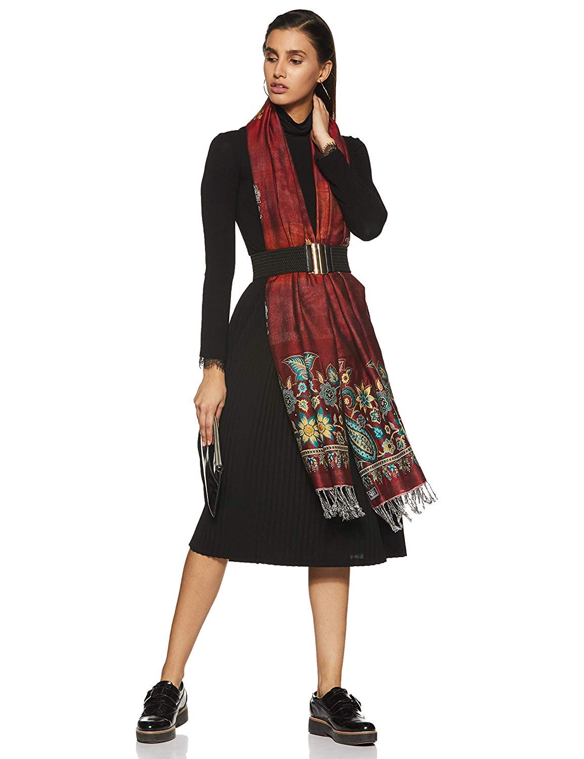 Weavers Villa Soft Viscose Kaju Buty Design Winter Stoles, Shawls (Red), 70Cm X 200Cm