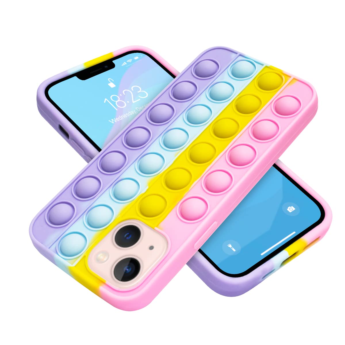 TOLUOHUPop it Phone Case for iPhone 13 Pro Max/13 Pro/13 Case-2021, New Sensory Push Bubble Rainbow Color Cute Cartoon Silicone Protect Cover Design Fashion Cool Skin Fidget Toys for Girls Boys-6.1in