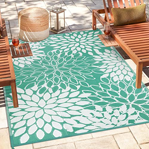 Wonnitar Outdoor Rug 4X6 For Patios Clearance,Reversible Plastic Straw Rug,Tropical Porch Carpet Outdoor Waterproof Indoor Outdoor Deck Mat For Balcony Picnic Garden,Green/White #TOP6