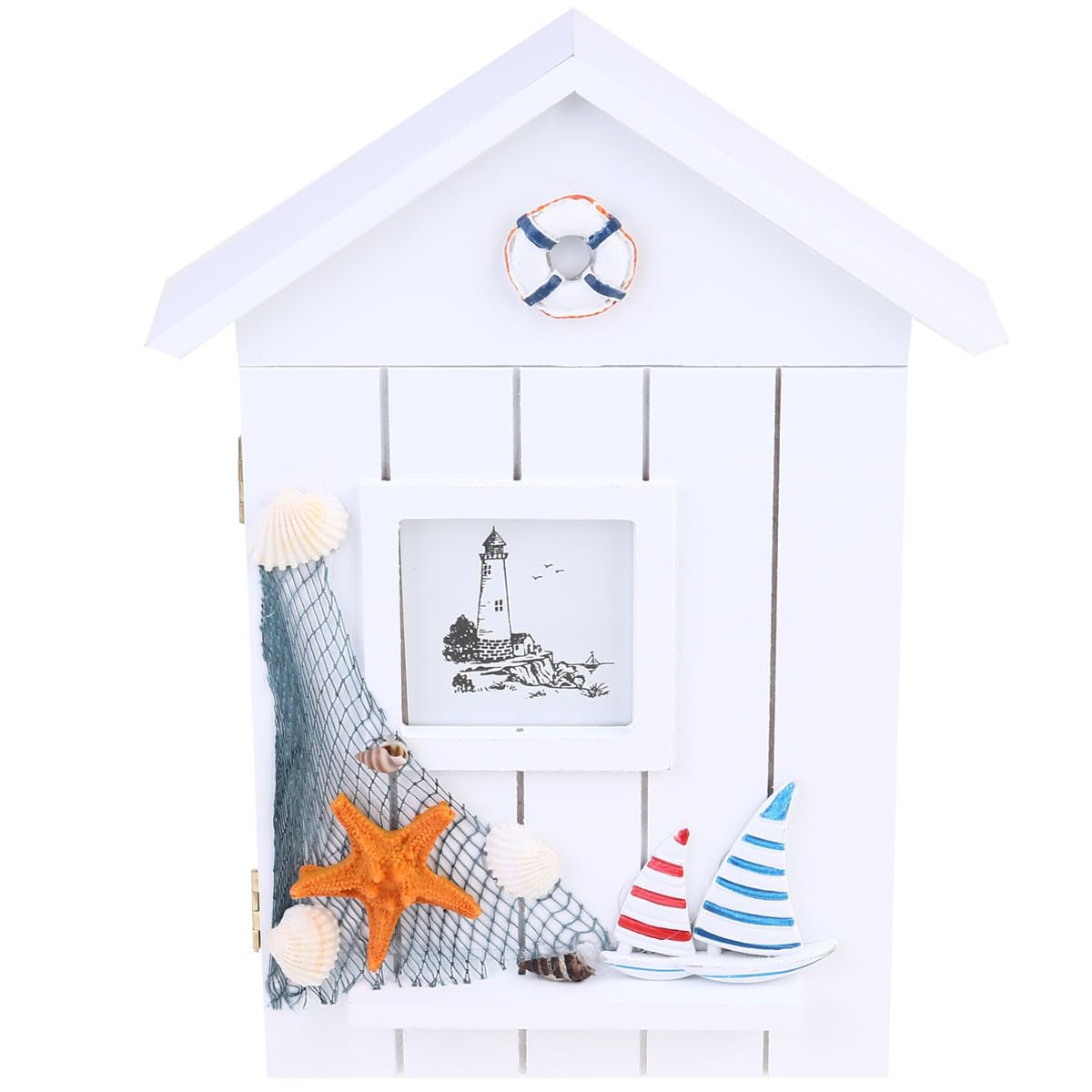 FRCOLOR Portachiavi da Parete Casa in Legno Bianco Stile Costiero