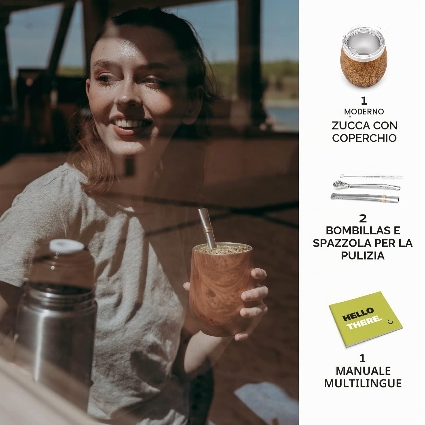 BALIBETOV Mate Argentino - Set Yerba Mate (Tazza Mate) - Acciaio Inossidabile 18/8 a Doppia Parete - Include Due Bombilla Mate e Una Spazzola per la Pulizia - Set Mate Argentino Autentico