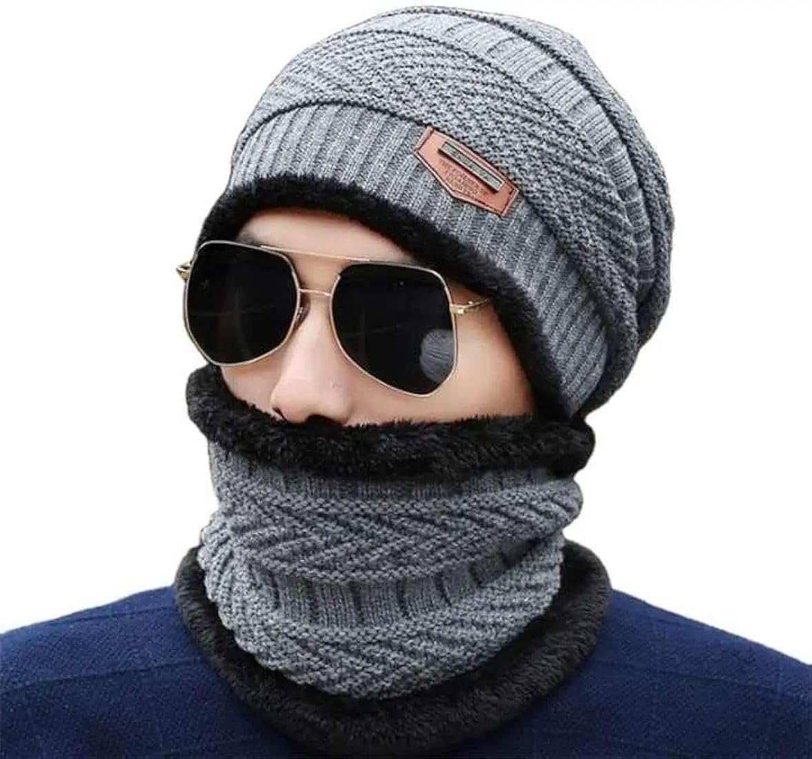 GIFTED GARDEN Men's Woolen Cap & Muffler for Men & Women | Beanie Cap for Winter | Woolen Topaa | Winter Cap | Head & Neck Warmer | Soft and Warm Woolen Skull Beanie
