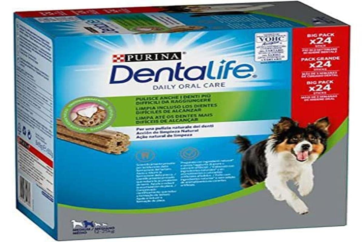 Purina Purina Dentalife Medium - Snacks para perros medianos (multipack 48 sticks, 2 x 24) 552 g - Pack de 2