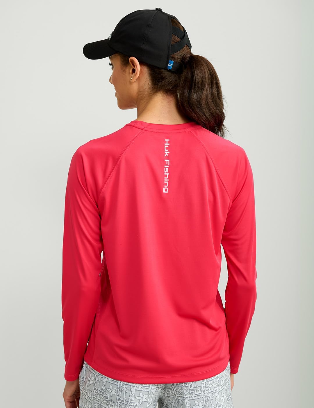 HUK - Womens Pursuit Long Sleeve Shirt, Performance Shirt + Sun Protection, Rose Red, X-Large - Image 3
