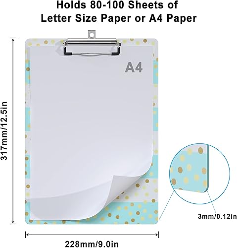 Miniatura 2 de Bonito portapapeles de madera con diseño decorativo A4 tamaño carta para oficina, tamaño estándar 9 x 12.5 pulgadas con clip de metal de perfil