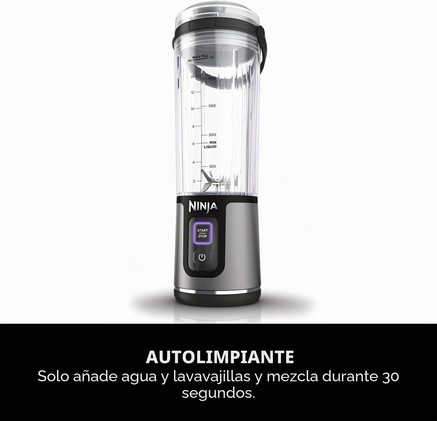Ninja Blast BC151UKBK - Batidora portátil de 530 ml, tapa a prueba de fugas y boquilla para sorber, potente licuadora inalámbrica, recargable, batidos portátiles, batidos de proteínas, mezclas de