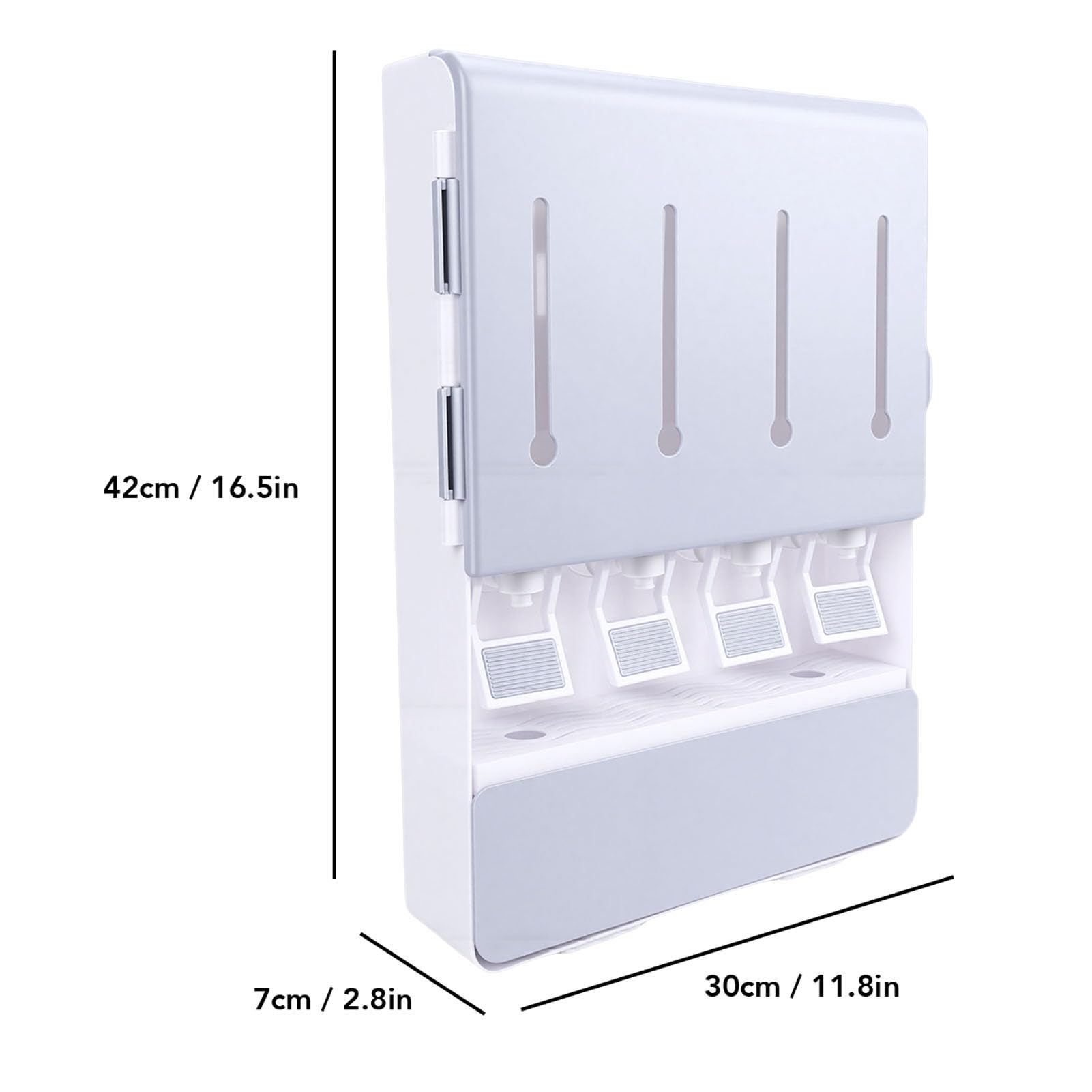 Wakects Scaffale per Condimenti a Parete, Scatola per Condimenti in ABS con 4 Barattoli e Cucchiai in Vetro Trasparente, Organizer per Olio e Aceto da 30 X 42 X 7 Cm per Uso su Bancone o a Parete