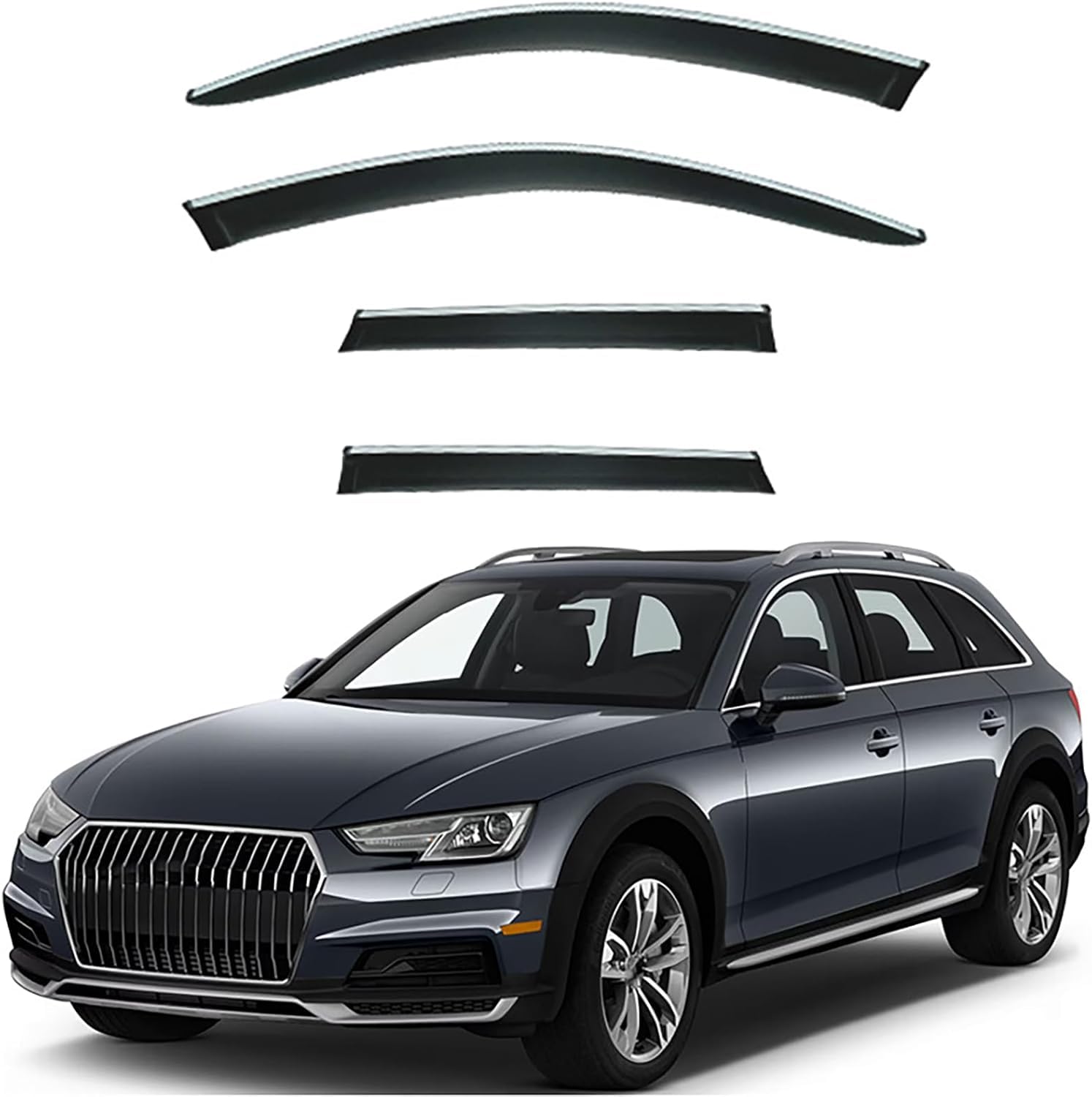 FengXH Window Deflectors for Audi A4 Wagon MK5-B9 2016+ - 4pc Smoke Tint, Waterproof, Noise Reducing.