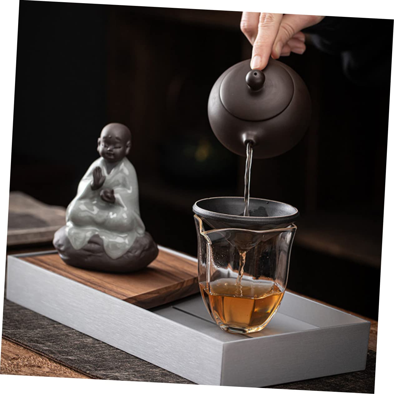 Infusor de Té de Cerámica Negro, 1 Juego, Estatua Buda