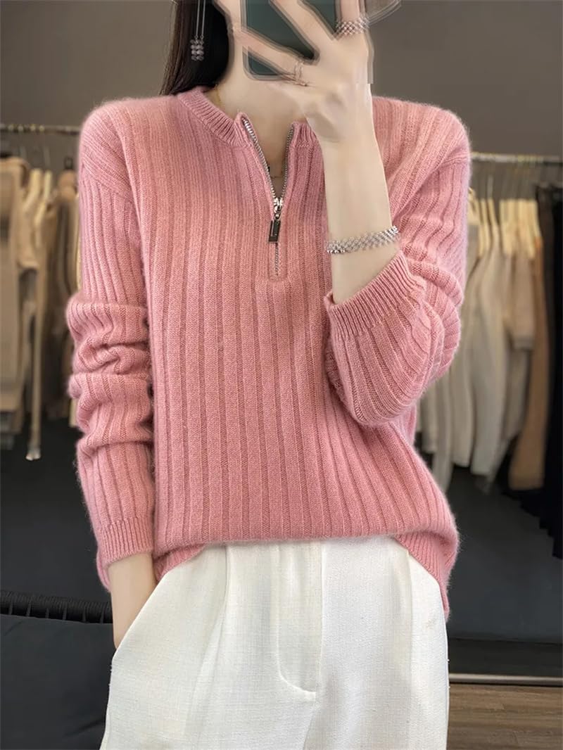 Suéter de cachemira grueso para mujer, cuello redondo, casual, suelto, de punto, suéter cálido