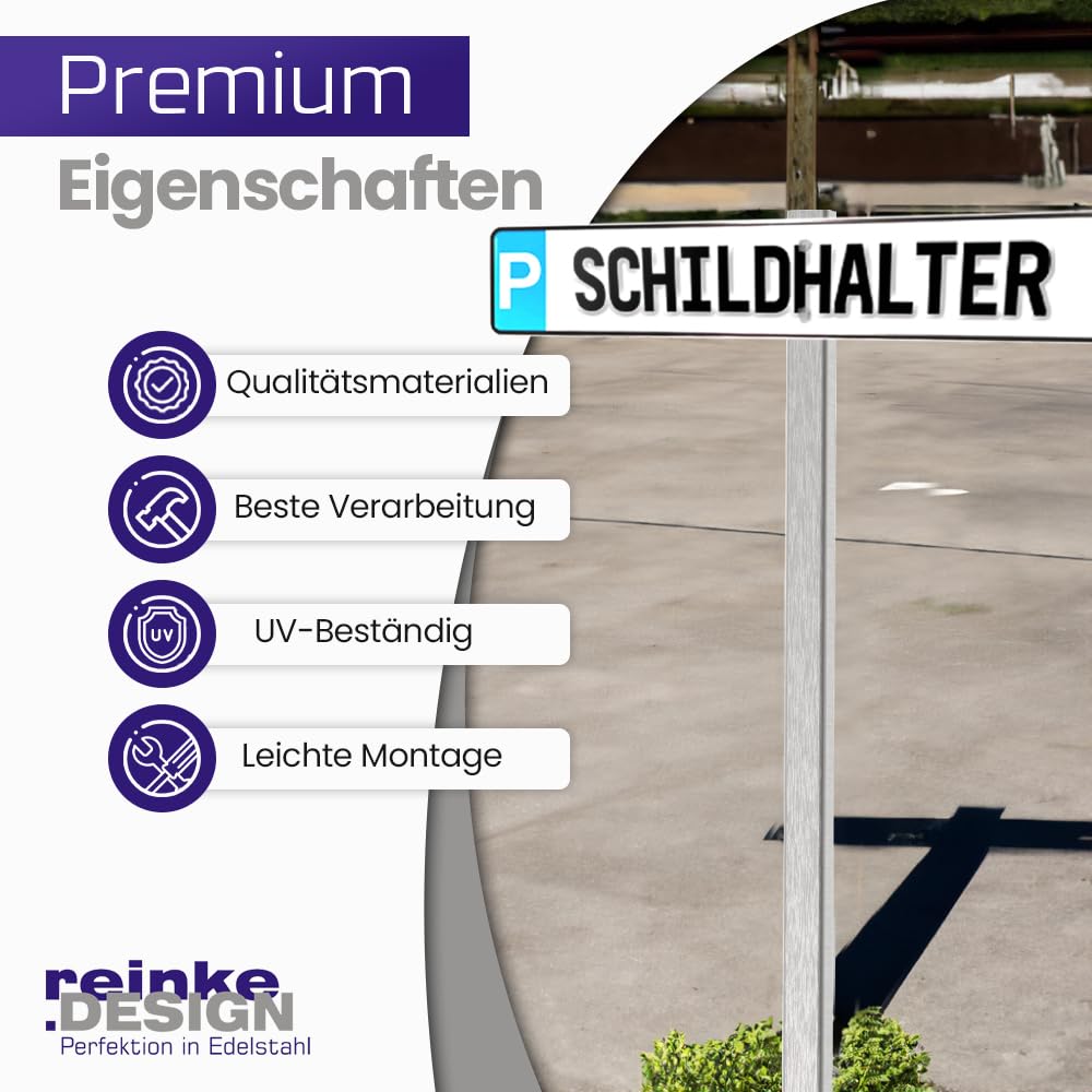 Einschlagpfosten- Erdspieß aus V2A Edelstahl für KFZ-Schilder | Einfache Montage per anschrauben | Witterungsbeständig | Flexible Befestigung | Made in Germany | Inkl. Montagezubehör