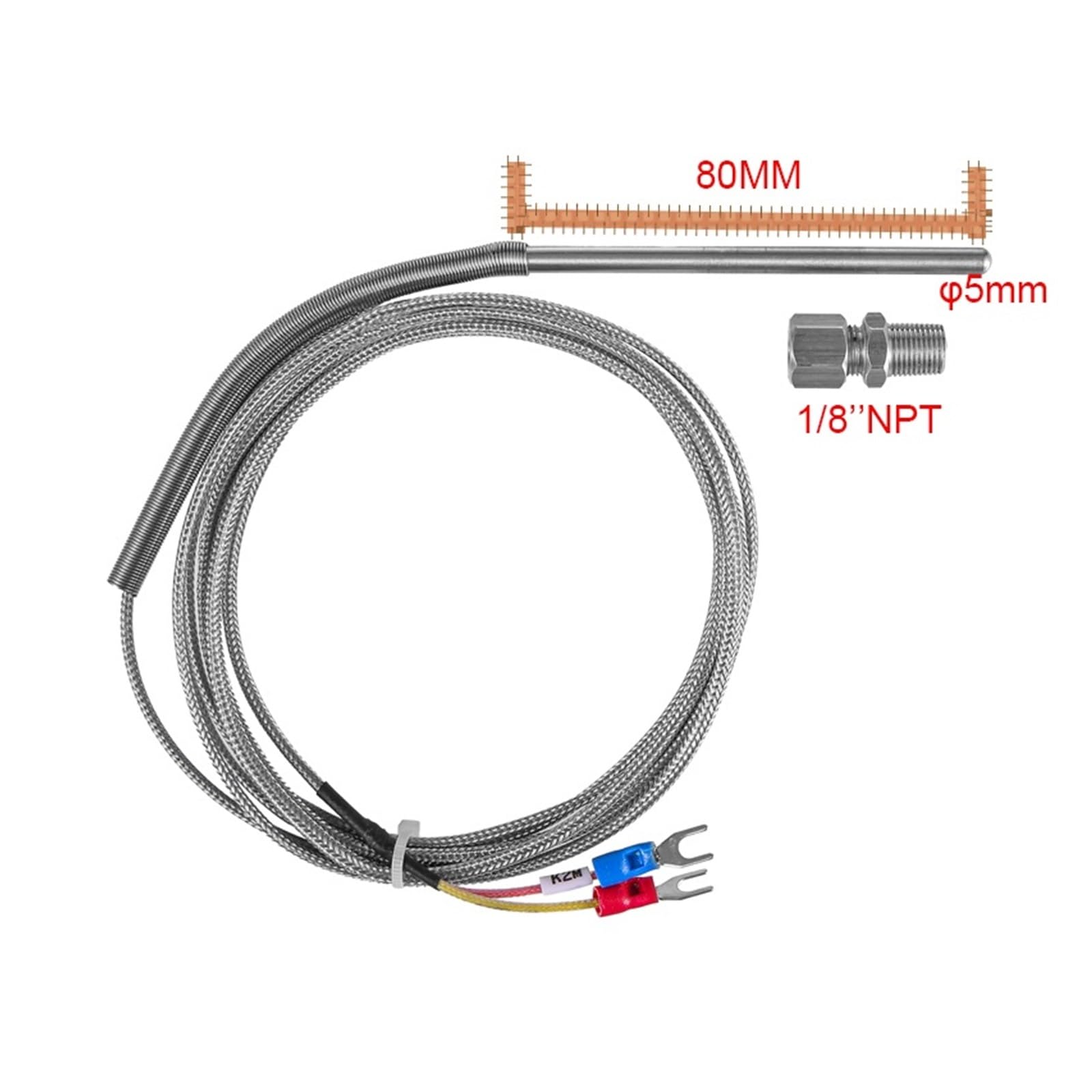 Sensor de temperatura expuesto de acero inoxidable móvil NPT de 1/8 ", Cable de 1M-8M for controlador(Cable 8m)