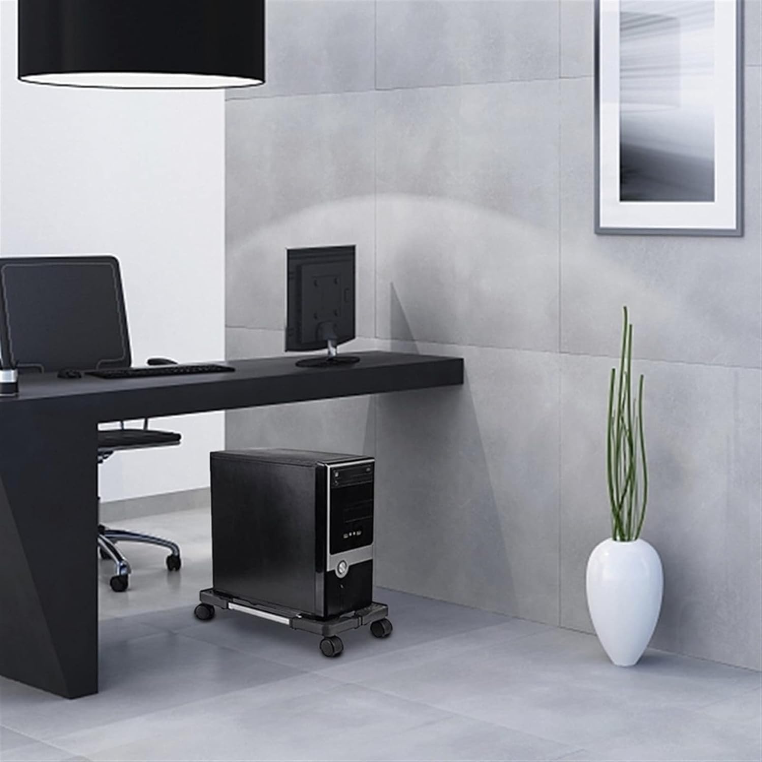 Soporte rodante, | Soporte de CPU móvil, soporte de chasis de refrigeración de host de PC ajustable con rueda giratoria de bloqueo(Black)