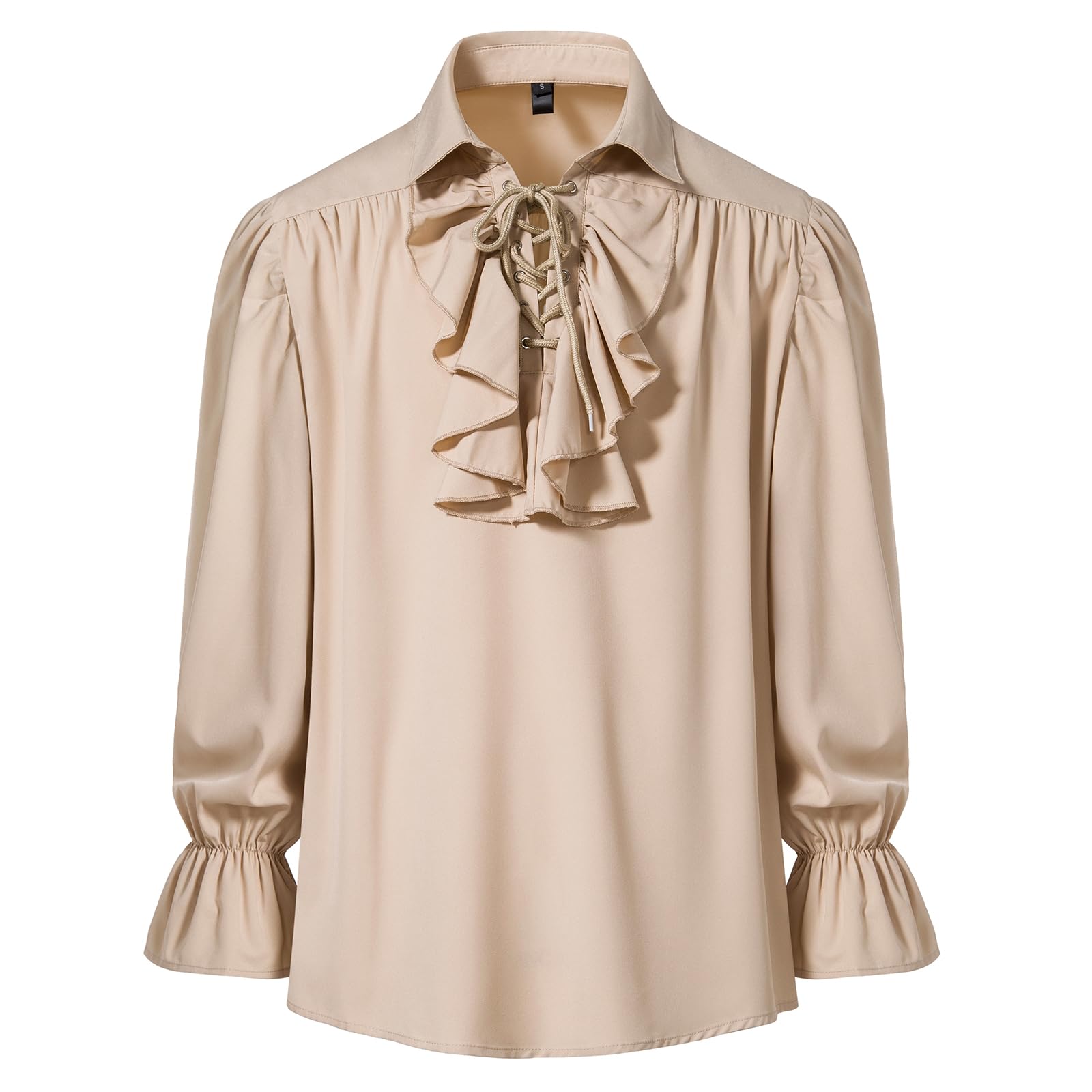 Camicia da uomo retrò rinascimentale steampunk vittoriano manica lunga colletto jabot pirata medievale pizzo top