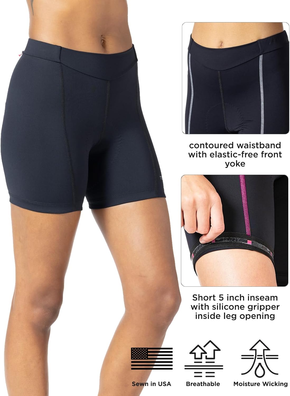 Terry Bike Shorts Women Padded, Bella Cycling Short Shorts 5 Inch Black Cycling Shorts for Women with Padding Silicone Leg - Image 3