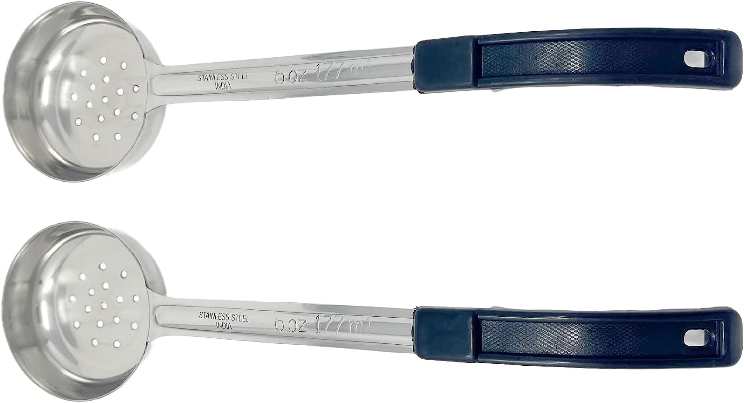 2 Pack - 6 oz. Slotted Portion Control Scoops, Spoodles - Black Handle Perforated Food Serving Spoon