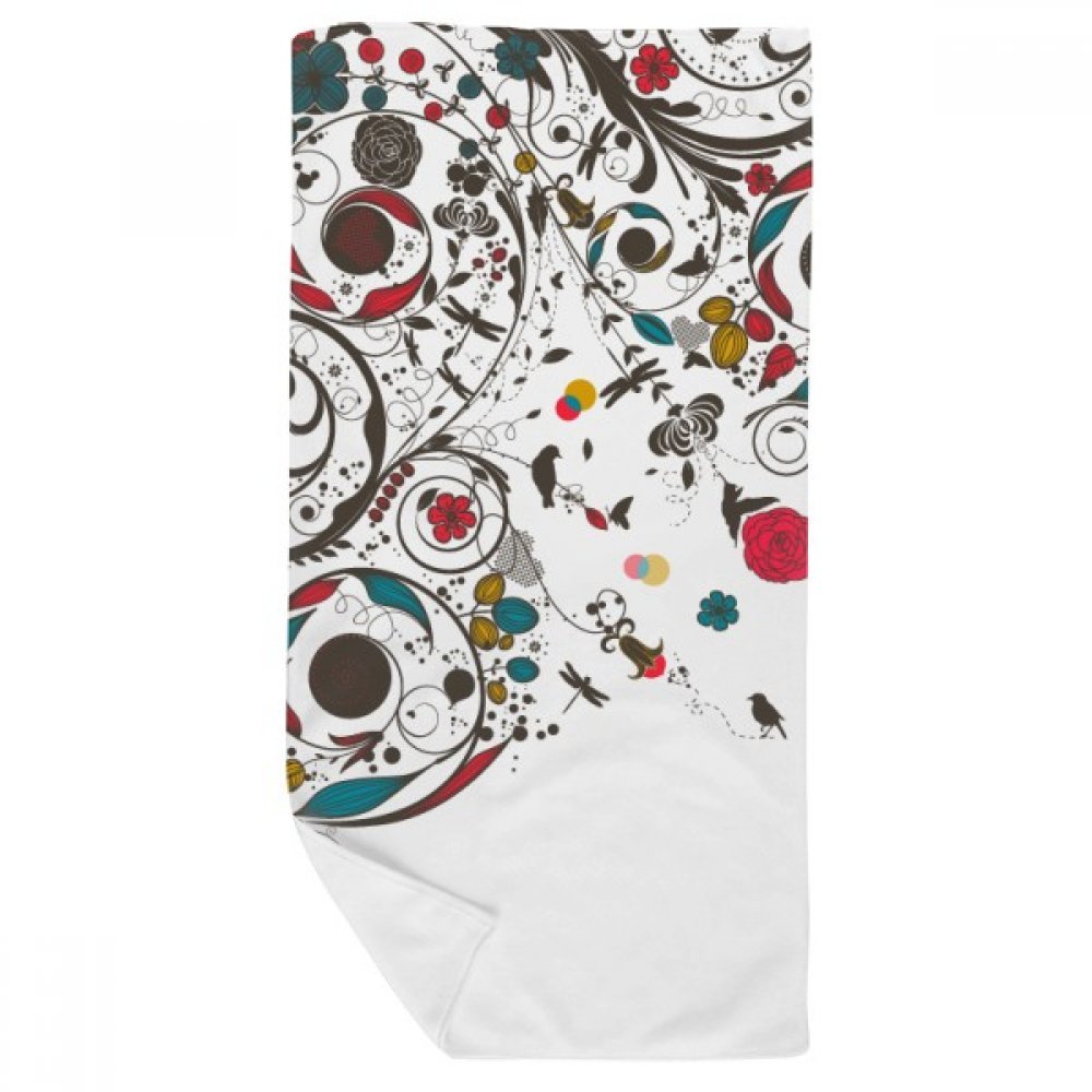 Gant de toilette serviette de bain doux fleurs plantes multicolore 35x70cm essuie-mains