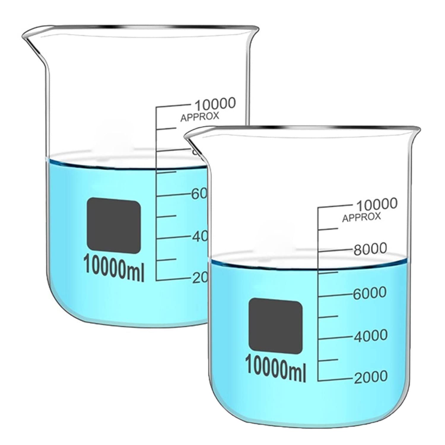 Vasos de precipitados de vidrio resistente de 10000 ml, vaso de laboratorio de borosilicato transparente, vaso de medición de vidrio de forma baja con graduación y pico, reutilizable, para laborator