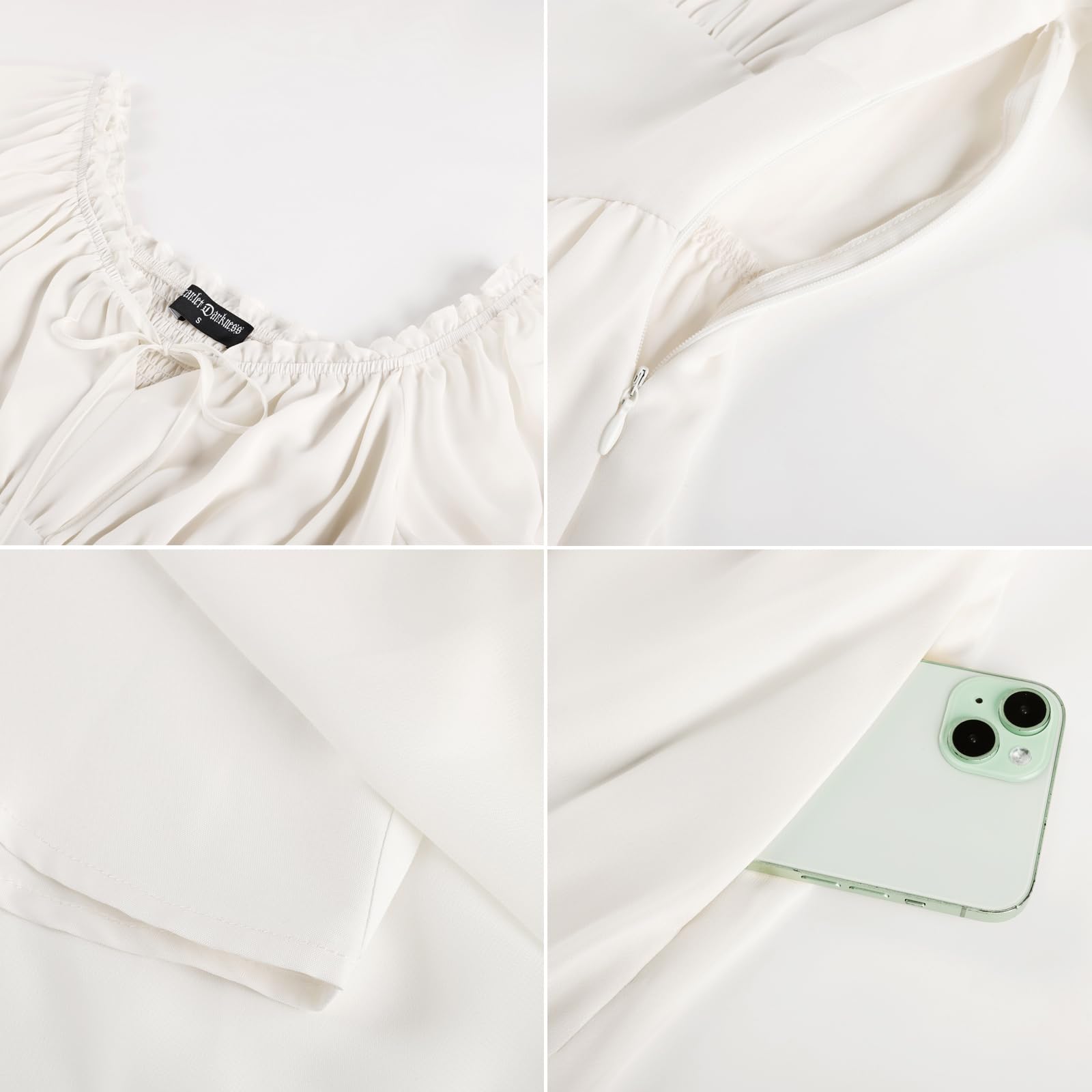 SCARLET DARKNESS Abito rinascimentale da donna a trapezio, con spalle scoperte, maniche lunghe, punto smock in vita, maxi abito lungo con tasche