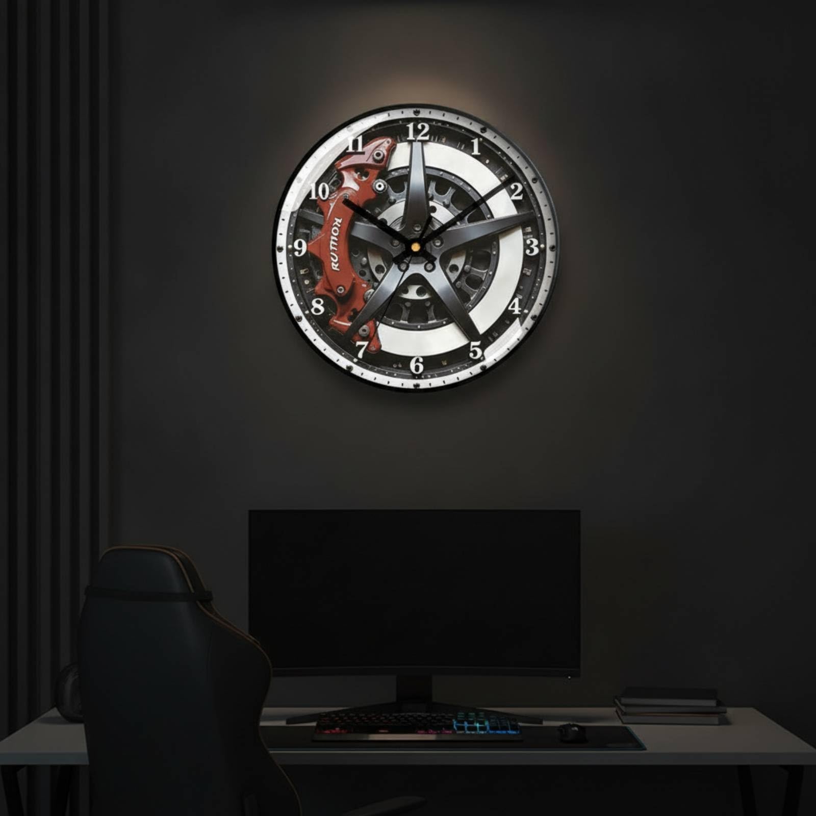 Orologio da Parete Rotondo con Design, 35cm 14 Pollici, Orologio Da Parete Industriale Con Design A Disco Freno, Cornice Nera, Modello 4