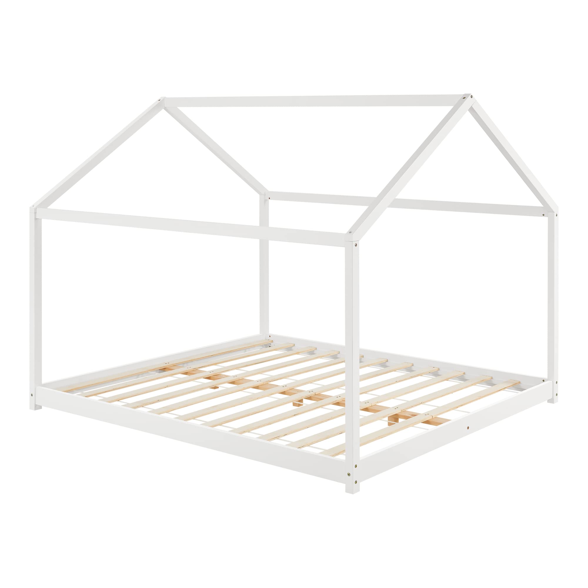 [en.casa] Kinderbett Cerro Hausbett Jugendbett Bettenhaus mit Lattenrost Montessori Bett aus massiver Kiefer Bettgestell 160x200cm Weiß