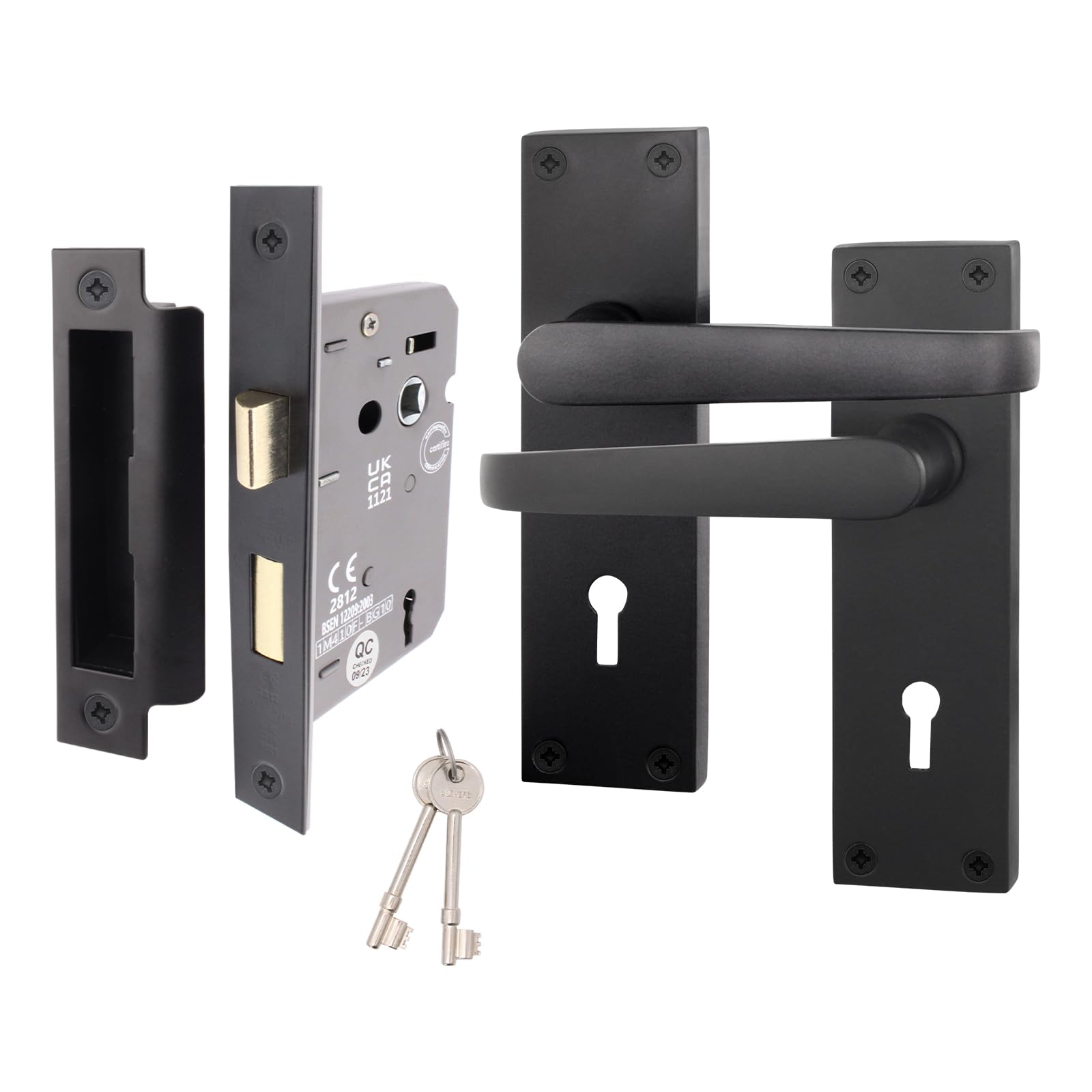 EAI Black Door Handles with Sash Lock 64mm
