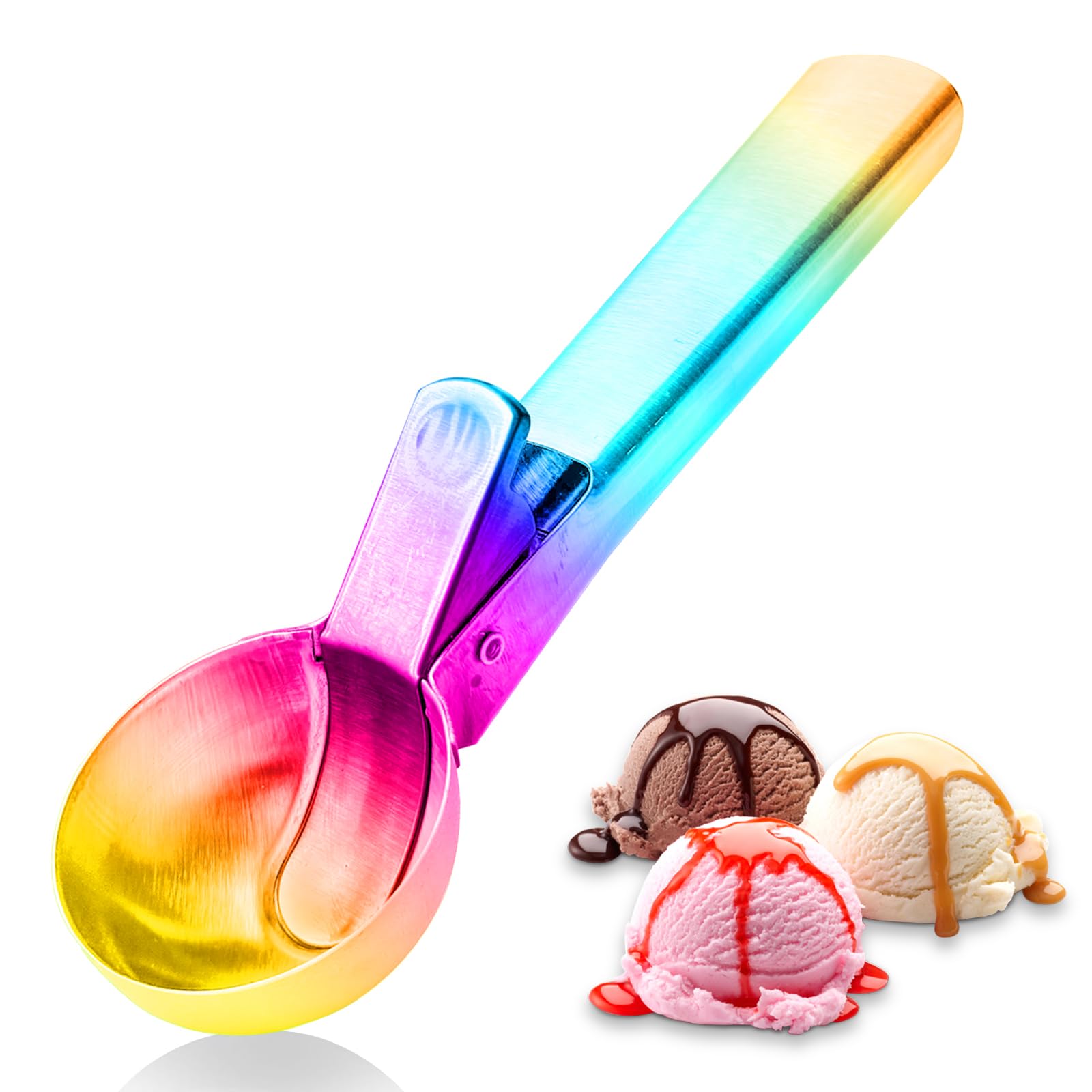 Ice Cream Scoop,Portable Stainless Steel Ice Cream Scoop with Trigger and Comfortable Handle,Icecream Scoop Spoon Perfect for DIY Ice Cream,Fruit,Cookie (1P-Rainbow) — image 1